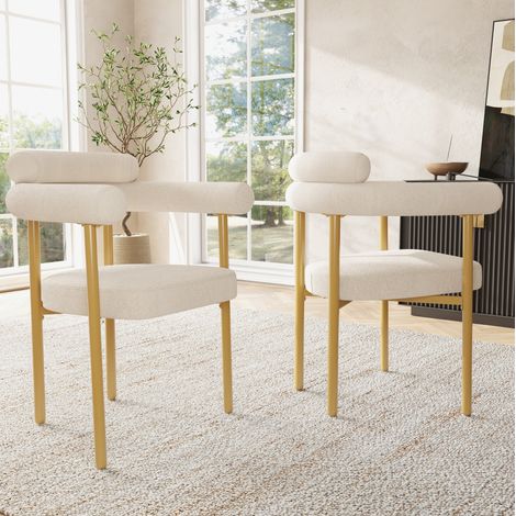 Esszimmerstuhl 70/62/84 cm beige, mit Samtbezug, Metallgestell in Gold und breiter Sitzfläche (1/5)