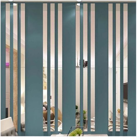 Lot de 20 stickers miroir muraux argentés 5 x 50 cm, miroir décoratif 3D moderne pour salon et chambre. (1/5)