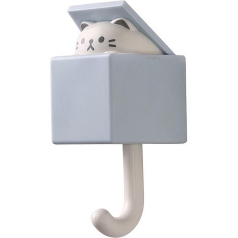 Porte-clés adhésif suspendu, durable et stable, pour entrée, porte d'entrée, couloir, chat gris-bleu (1/5)