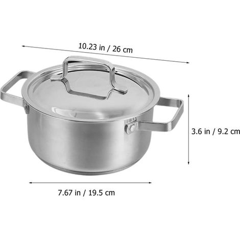 Marmite à double fond épais en acier inoxydable de 18 cm avec couvercle, idéale pour les soupes, les nouilles et le lait, compatible avec l'induction. (1/4)