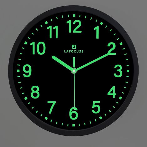 30 cm Black Luminous Wall Clock, Silent Wall Clock, Modern Fluorescent Design, Easy to Read, No Tic Tac Decoration for Living Room, Kitchen, Bedroom, Office (1/5)