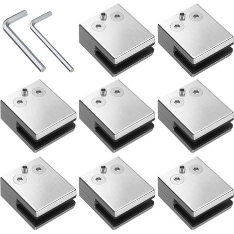 Ineasicer Glass Clamps 8 PCS 8-10mm 304 Stainless Steel Glass Clamps Adjustable Flat Back Glass Support for Stair Railing, Handrail (1/5)