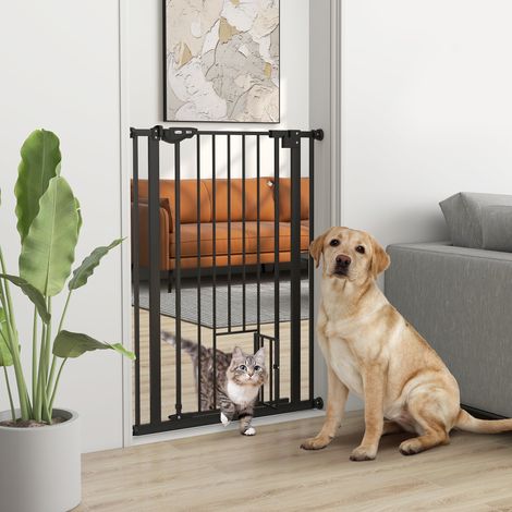 Noir HaMi - Porte pour animaux extra haut, barrière de sécurité intérieure pour chiens, avec rabat pour chat, 74-80 cm de large