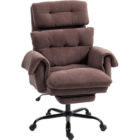 Chaise de bureau à dossier réglable, chaise de bureau à roulettes rembourrée, fauteuil rembourré, hauteur réglable, acier, marron (1/5)