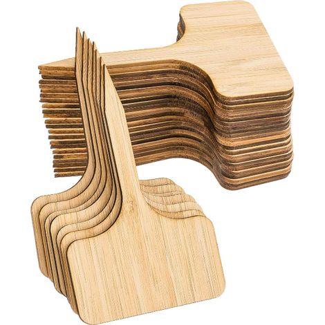 50pcs étiquettes de plantes en bambou, étiquettes de plantes en bois en forme de T marqueurs de jardin pour pots de graines herbes fleurs légumes (6 x 10 cm)