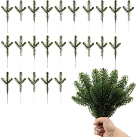 Branches de Sapin Artificielles Miniatures Décoration Noël Réaliste DIY pour Couronnes Guirlandes Cadeaux Résistant aux Intempéries Vert véritable (1/5)