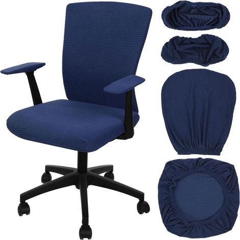 1-teiliges Set, marineblau: 46x46 cm Rückenlehne + 48x48 cm Sitzkissen + 207 cm Armlehnenbezug, elastische Hülle für Drehstuhl (1/5)