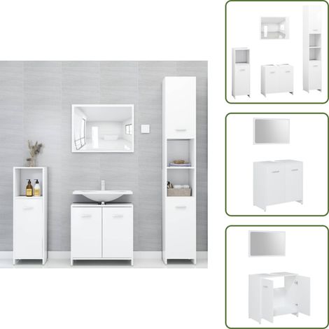 The Living Store Set Mobili da Bagno 4 pz Bianco in Legno Multistrato - Specchio da bagno