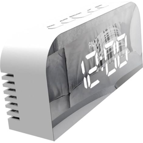 Réveil Matin Numérique Miroir LED avec Ports USB Double Luminosité 12/24H Design Moderne pour Chambre Blanc (1/5)