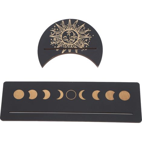 Lot de 2 supports en bois pour cartes de tarot, forme lune et rectangle, présentoir en bois noir, type B (1/5)