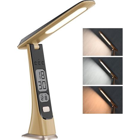 Wiederaufladbare kabellose LED-Schreibtischlampe, dimmbare Tischlampe mit Akku, Digitaluhr, LCD, Datum, stufenlose Helligkeit, faltbare tragbare Leuchten (1/5)