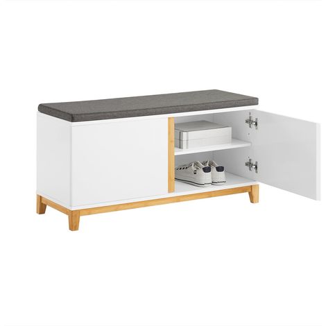 Banco Zapatero con 2 Puertas Banco de Almacenamiento con cojín Acolchado de Asiento 90 x 34 x 46 cm FSR117-W SoBuy ES (1/5)
