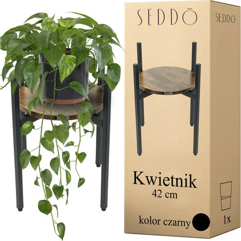 Soporte de flores de metal, de madera, de pie, loft, soporte, flores, plantas, industrial (1/5)