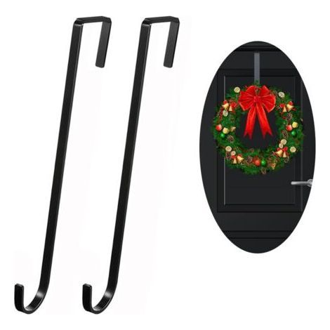 2X Crochets de Porte en Acier Inoxydable, Crochets de 30 cm pour couronnes de Porte et d茅corations - Pour suspendre des guirlandes de No毛l, Halloween, d茅corations de No毛l(Noir) (1/5)