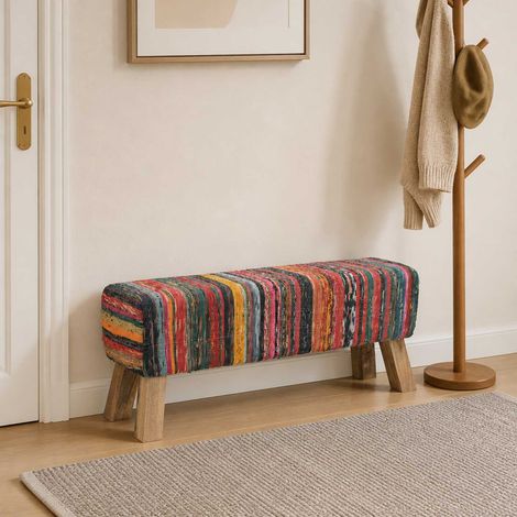 vidaXL Banco 110 x 30 x 45 cm Cuero Real Multicolor (1/5)