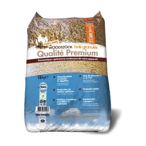 Granulés de bois premium 15kg – Haute performance calorifique 5kWh/kg – Taux d'humidité faible – Pour chauffage écologique – Euro Energies