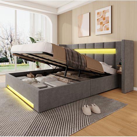 lit adulte lit coffre rangement 160x200 velours OKMYHOME (1/5)