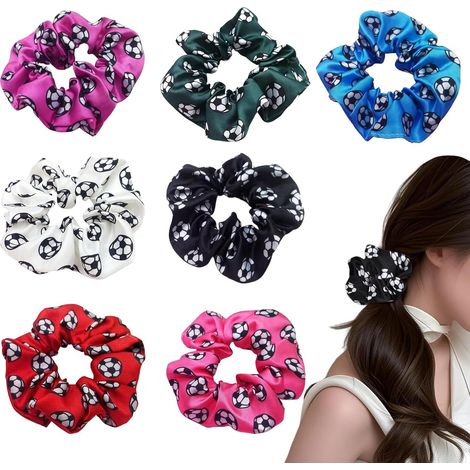 Lot de 7 Chouchou Cheveux Femme Foot, Chouchou en Soie Satinée pour Fille, Accessoire Coiffure Sportive Multicolore, Élastique Cheveux Doux pour Fan de Football et Sport, Style Rétro Chic (1/5)