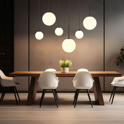 Hängelampe Esstischleuchte Deckenlampe Pendellampe 6 flammig Wohnzimmerlampe Küchenleuchte Glaskugeln opal, 3xG9 3xE27, LxH 91 x 117 cm