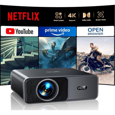 4K Video Projector【1200ANSI/Compatible with Netflix/Dolby】 Video Projector Auto Focus/Keystone WiFi6 Bluetooth, Smart Home Cinema Projector FHD 1080P HDR10, Outdoor Overhead Projector Zoom 50% (1/5)