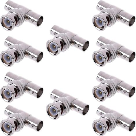 10 Stück BNC T-Adapter, BNC Stecker auf 2 Buchsen Y-Splitter, 3-Wege Koaxialverteiler für CCTV, DVR, Kamera, Videoüberwachung, Koaxkabel (1/5)