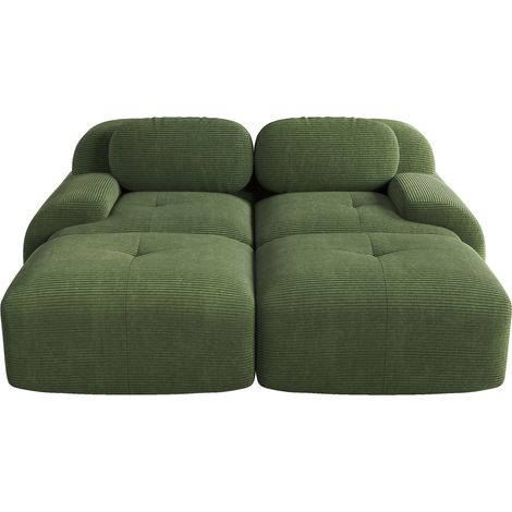 Divano modulare 2 posti in tessuto effetto velluto a coste verde, senza cornice (1/5)