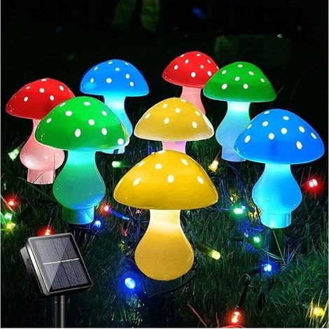 Paquet de 8 guirlandes lumineuses LED en forme de champignon, 50 modes, 23 pieds, étanches, à énergie solaire (multicolore) (1/5)