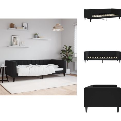 Lit de repos sans matelas noir 90x200 cm velours - Canapé Convertible - Lit Invité - Meuble Multifonctionnel - Lit Deux Places - Literie (1/5)