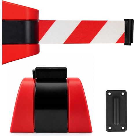 Bande de barrière de long, bande d'avertissement rouge et blanc, blocage automatique avec montage mural, bande de barrière de sécurité pour l'intérieur et l'extérieur (1/5)