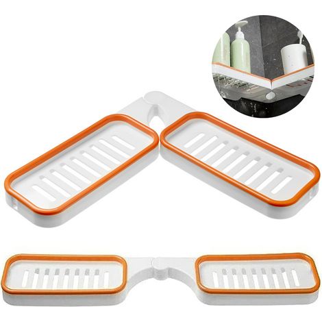 Porte-savon adhésif puissant pour salle de bain, douche et cuisine, boîte de rangement pour savon, porte-savon mural, double couche, blanc et orange