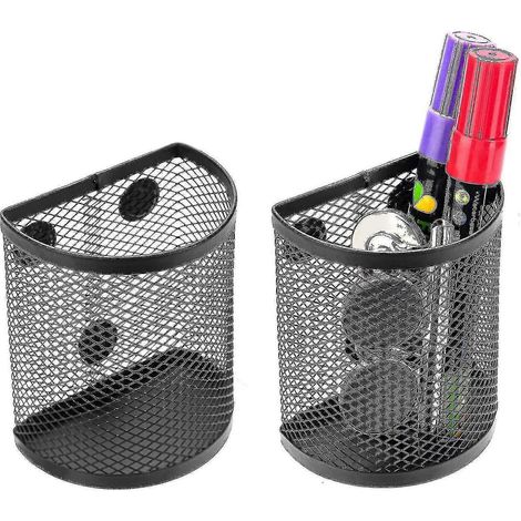 Porte-crayons magnétique, panier à crayons en acier inoxydable à 2 compartiments, organisateur de rangement pour instruments d'écriture en métal (1/4)