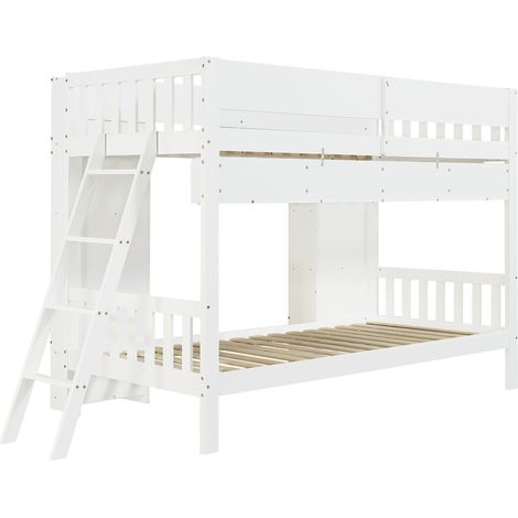 Litera infantil 90x200 cm blanca con almacenamiento, 2 armarios y estante colgante (1/5)