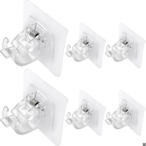 Support de tringle à rideau sans perçage – 6 pièces, supports de crochets auto-adhésifs et transparents – Convient pour une util (1/5)