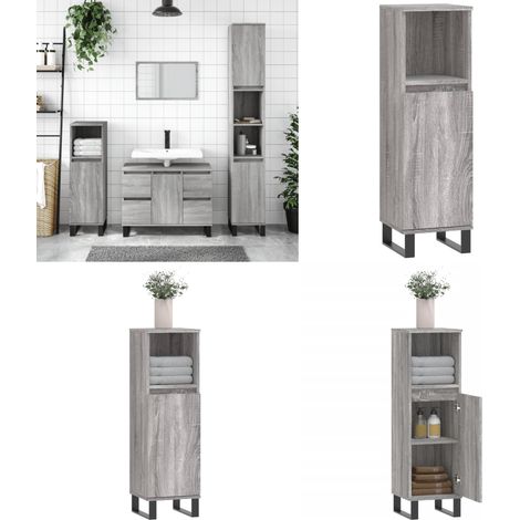 Armario de baño madera contrachapada gris Sonoma 30x30x100 cm - Armario de baño gris - Armario de baño madera contrachapada