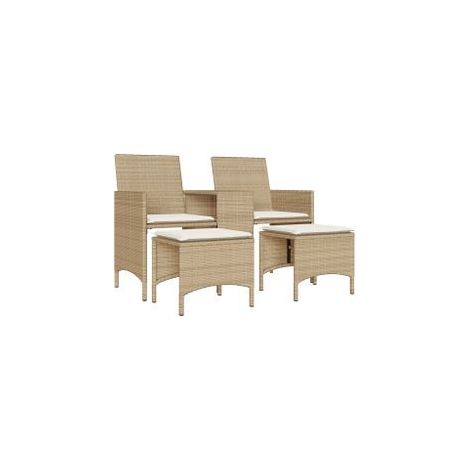 Canapé de jardin 2 places avec table et tabourets beige rotin (1/5)