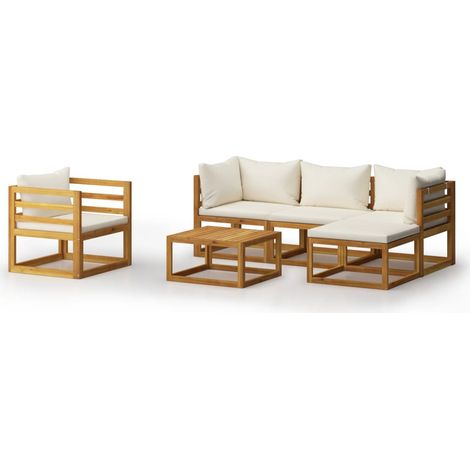 Mobili da giardino mobili da esterno Set di mobili da 6 pezzi con cuscino color crema in legno massello di acacia 020016623
