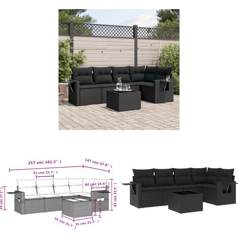 Salon de jardin 6 pcs avec coussins noir résine tressée - Salon De Jardin - Meuble Extérieur - Set Salon - Résine Tressée - Rotin Synthétique - Home & Living (1/3)