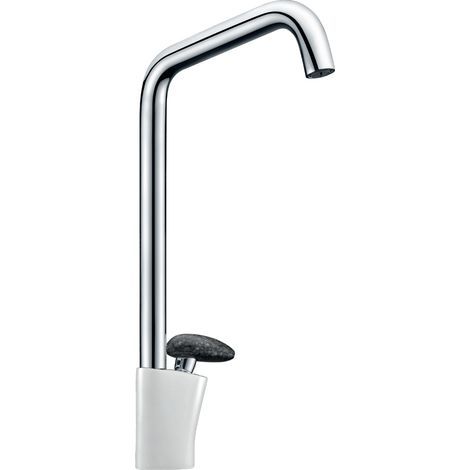 Essebagno Mitigeur lavabo bec haut Galet blanc chrome poignée façon pierre