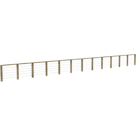 Kit Garde-Corps JERSEY Longueur = 13,8 m - Bois d'Epicea Traité Autoclave 4 - Tendeur en Inox - Recoupable - Montage Facile