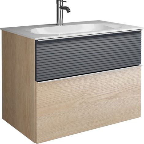 burgbad Fiumo Mineralguss-Waschtisch mit Unterschrank 82 cm, mit Griff G0146, oben mit Plissée-Struktur (1/4)