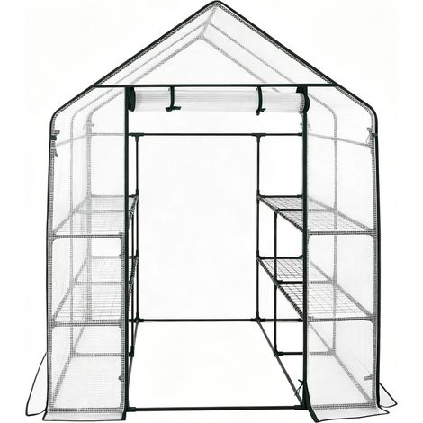 Invernadero de PE y tubos de acero 143 x 143 x 195 cm blanco con cremallera (1/5)