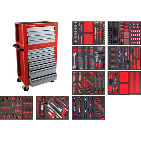 Mw Tools – Servante d'atelier roulante 5 tiroirs – Hauteur de travail 960 mm – Charge maximale 300 kg – Coffre à outils 514 pièces – MWE512G13