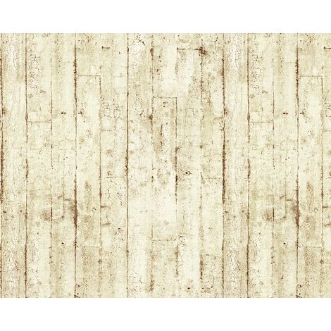 Carta da parati aspetto legno EDEM 81108BR07 Carta da parati TNT goffrata a caldo leggermente strutturata in stile shabby chic opaca crema beige marrone 10,65 m2 (1/5)
