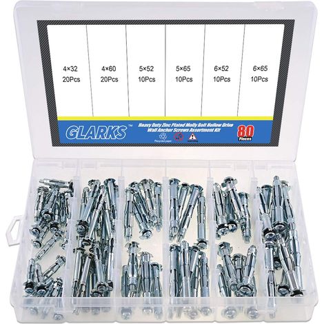 Heavy Duty Acier zingué Molly Boulon creux disque mural Ancre Vis Assortiment kit, Molly Bolt Kit, 80 (1/5)