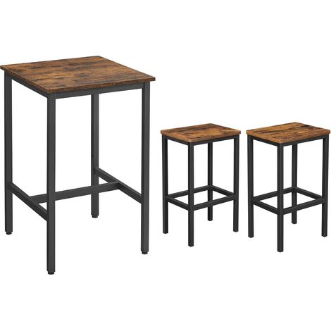 Vasagle – Ensemble table de bar avec 2 tabourets – Table 60x60x90 cm – Tabourets 30x40x65 cm – Style industriel marron – Gain de place et confort