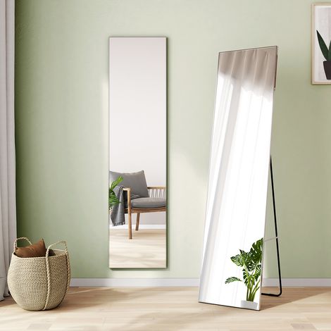 S'Afielina – Miroir sur pied 160 x 40 cm – Cadre en métal argenté HD – Miroir pleine longueur mural vertical – Film antidéflagrant inclus