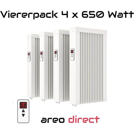 Elektroheizung Viererpack 4x 650 Watt Flächenspeicherheizung areo direct  - simples Thermostat - Appsteuerung ohne Zusatzhardware möglich von eVARMO (1/5)