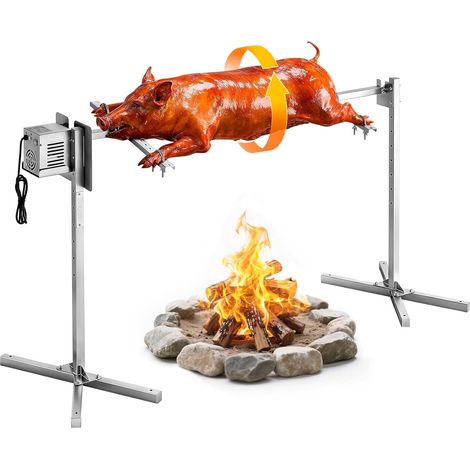 Barbecue Rôtissoire Capacité de Charge de 40 kg, Kit de Tournebroche Électrique à 8 Niveaux de Hauteur, Moteur Automatique 38 W, Fourchette en Acier Inoxydable, pour Agneau Porcelet, Fête (1/5)