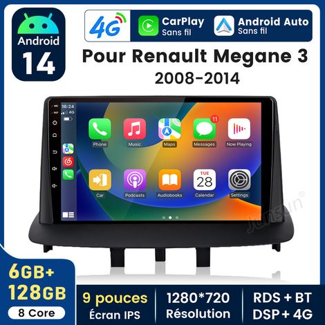 9 pouces Carplay Autoradio pour Renault Megane Ⅲ 2008-2014 Android 6+128GB JUNSUN