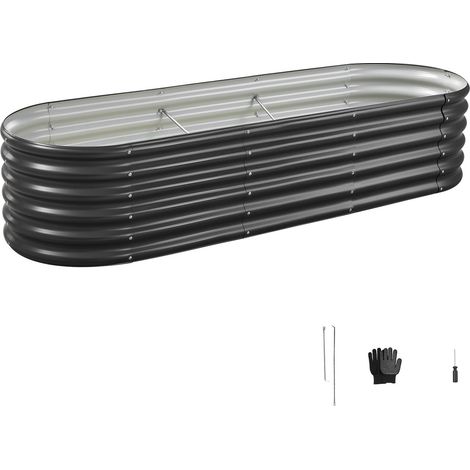 Mophorn Cama elevada de jardín 200 x 60 x 42 cm ovalada, estructura metálica con base abierta para cultivar flores, plantas, hierbas y vegetales ideal para jardín,patio o balcón, incluye accesorios. (1/5)